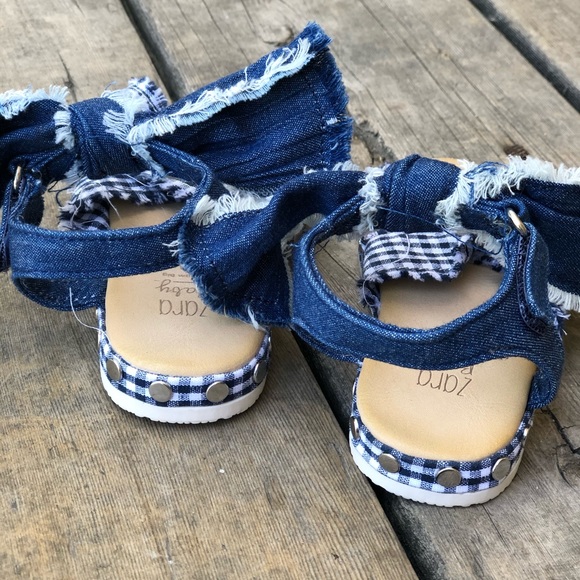 Zara toddlers girls blue denim gingham sandals - Picture 8 of 8